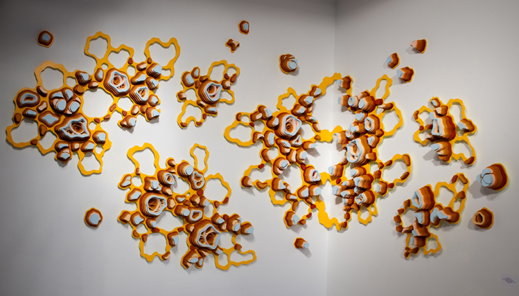 Charles Clary | Terr-a-diddle Formation | Acrylic and hand-cut paper on panel | Dimensions Variable ?Charles Clary