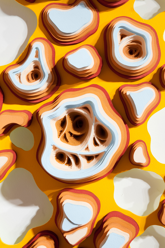 Charles Clary | Terr-a-diddle Formation (detail) | Acrylic and hand-cut paper on panel | Dimensions Variable ?Charles Clary