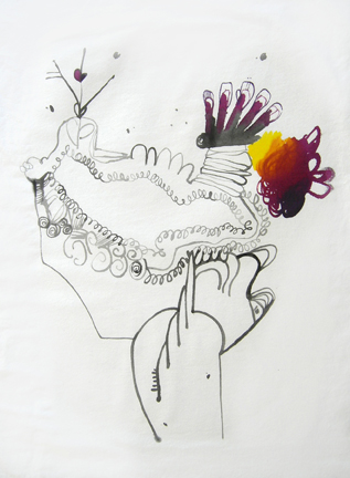 Lisa Bachman | Lace Line | Acrylic, colored pencil, ink, pillow, pillowcase | 31