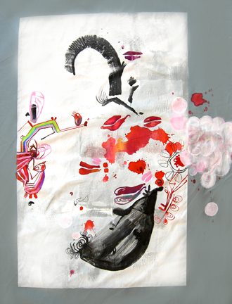 Lisa Bachman | Lock and Key | Acrylic, colored pencil, ink, pillow, pillowcase | 38