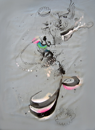 Lisa Bachman | Trade Mark | Acrylic, colored pencil, ink, pillow, pillowcase | 38