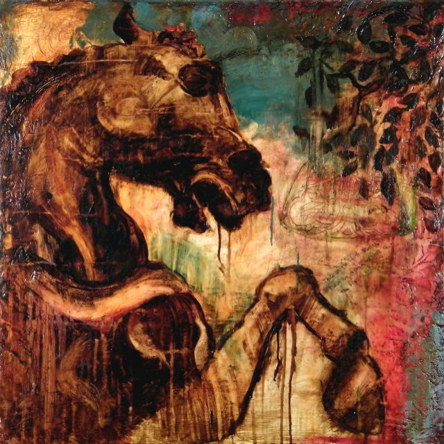 Dan Addington | Perilous Majesty | Oil, wax, tar on wood | 36