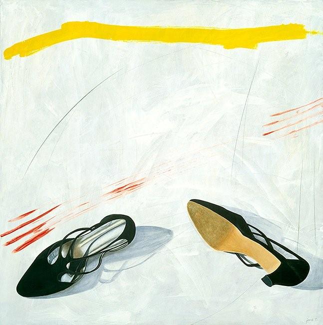 The Price we Pay (for a nice pair of shoes)
1995
Acrylic and pencil on canvas
40 x 40 in. —Joyce Melander-Dayton