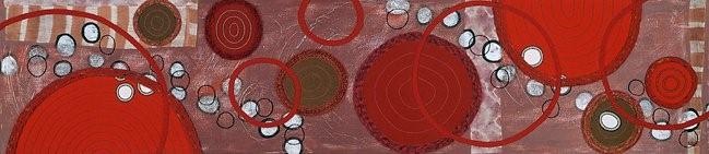 #508
2005
Acrylic, cotton, wool, silk, beads on linen canvas
20 x 90 in. ?Joyce Melander-Dayton