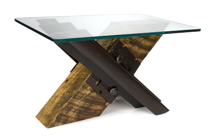 Robert Hendrick | Crossing EndTable | Rescued oak, steel, glass | 18